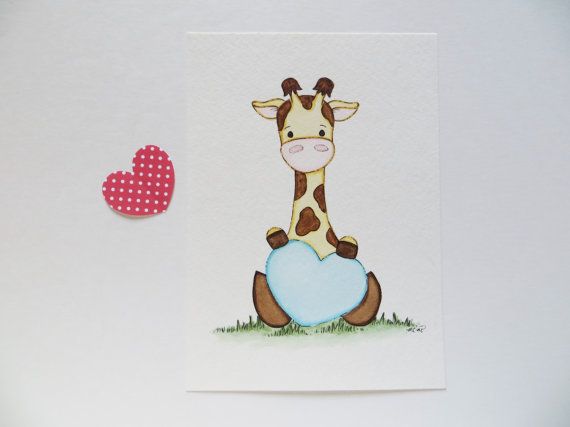 570x427 Baby Boy Nursery, Nursery Painting, Original Painting, Giraffe - Baby Giraffe Painting
