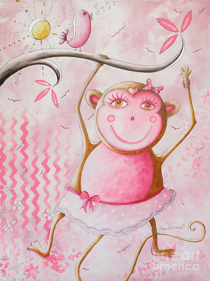 675x900 Fun Whimsical Pink Monkey Princess Baby Girl Nursery Painting By - Baby Girl Painting