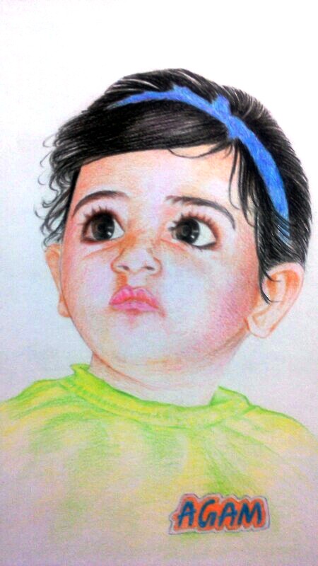 450x800 Pencil Colors Painting Of A Baby Girl - Baby Girl Painting