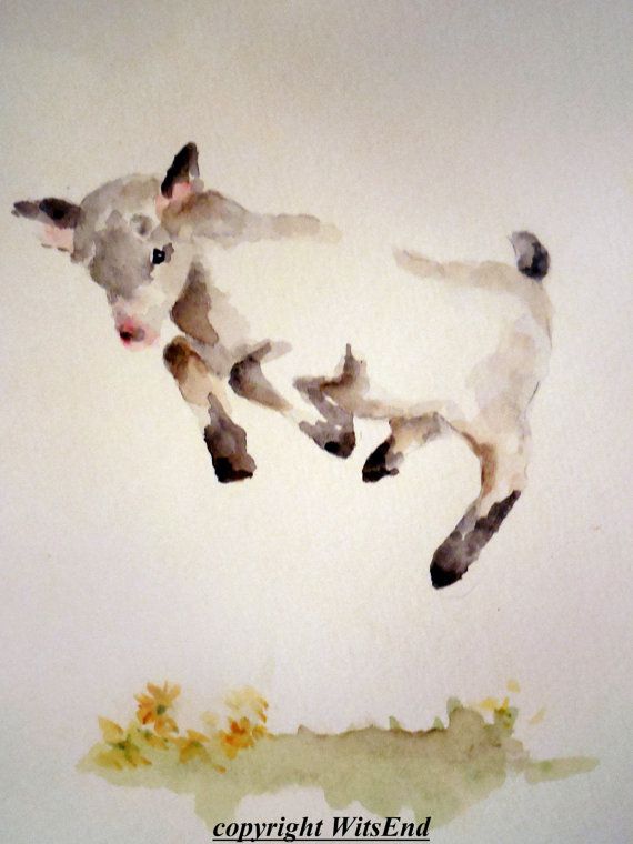 570x760 Baby Goat Painting Large Original Watercolor Nursery Farm Animal - Baby Goat Painting