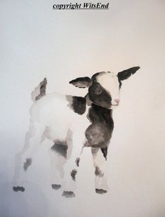 235x309 Baby Goat Painting Original Watercolor Nursery Farm Animal Art - Baby Goat Painting