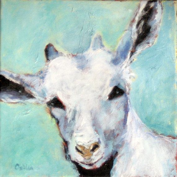 570x570 Original Farm Animal Acrylic Painting On Canvas, Baby Goat 12 X - Baby Goat Painting