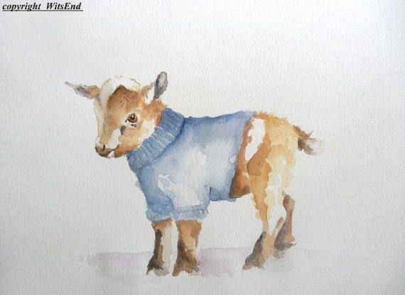 570x416 Pygmy Goat Painting Original Watercolor Nursery Art Baby Goat By - Baby Goat Painting