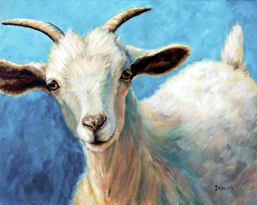 900x719 Snowflake, A Baby Cashmere Goat Painting By Dottie Dracos - Baby Goat Painting