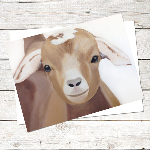 570x570 Baby Goat Note Cards 6 X 4.5 Original Art Oil Painting - Baby Goat Painting