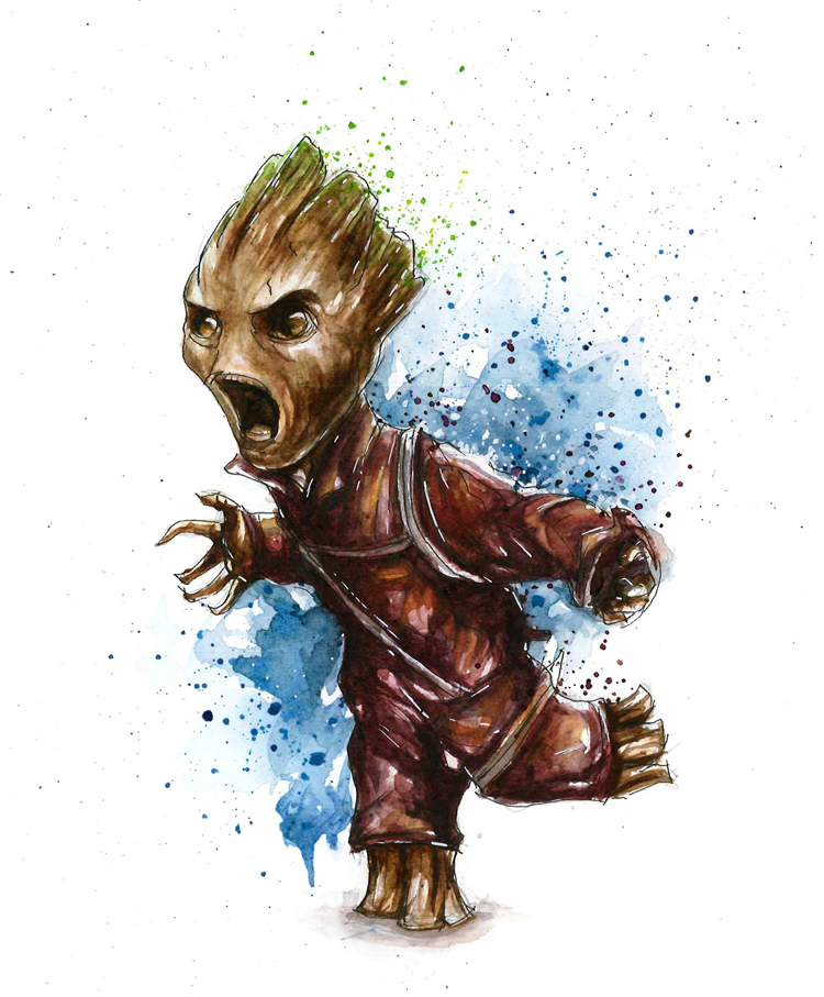 750x907 Baby Groot And Star Lord. On Behance - Baby Groot Painting