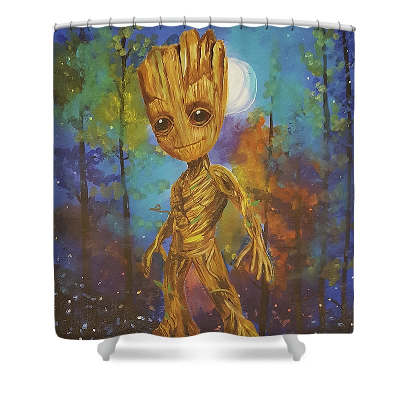 800x800 Into The Eyes Of Baby Groot Shower Curtain For Sale By Nicole Burnett - Baby Groot Painting
