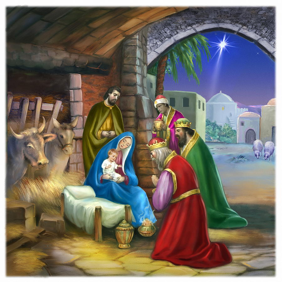 900x900 Nativity Of Jesus Painting By Patrick Hoenderkamp - Baby Jesus In A Manger Painting