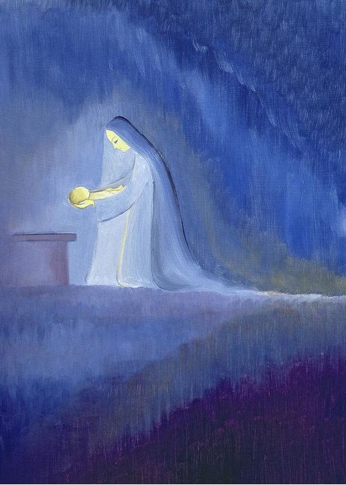 500x700 The Virgin Mary Cared For Her Child Jesus With Simplicity And Joy - Baby Jesus In A Manger Painting
