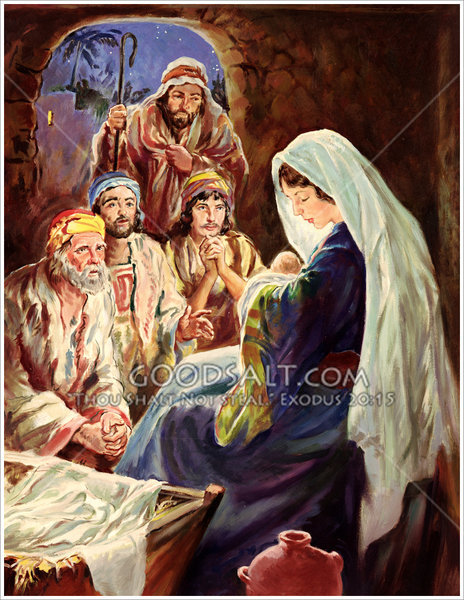 464x600 Shepherds Visit Baby Jesus - Baby Jesus In Manger Painting