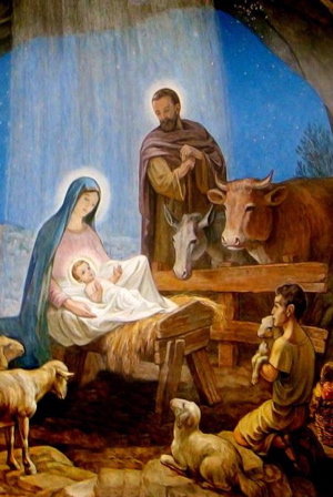 300x448 Nativity - Baby Jesus In Manger Painting