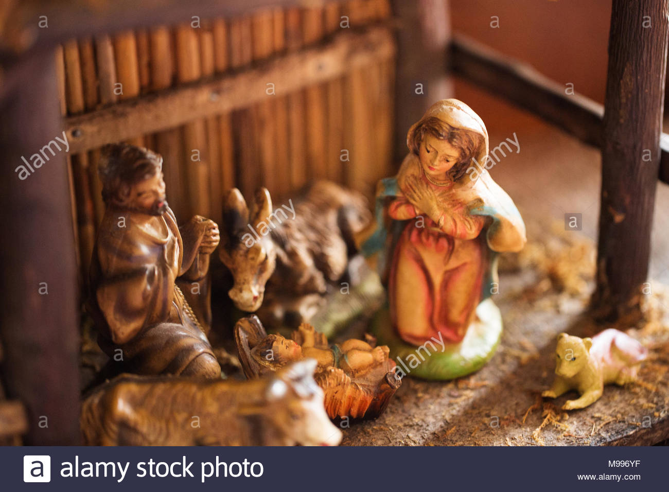 1300x956 An Antique Painted Porcelain Nativity Scene (Creche) Featuring - Baby Jesus In Manger Painting