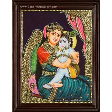 375x375 Baby Krishna With Yasotha Tanjore Painting For Sale - Baby Krishna Painting