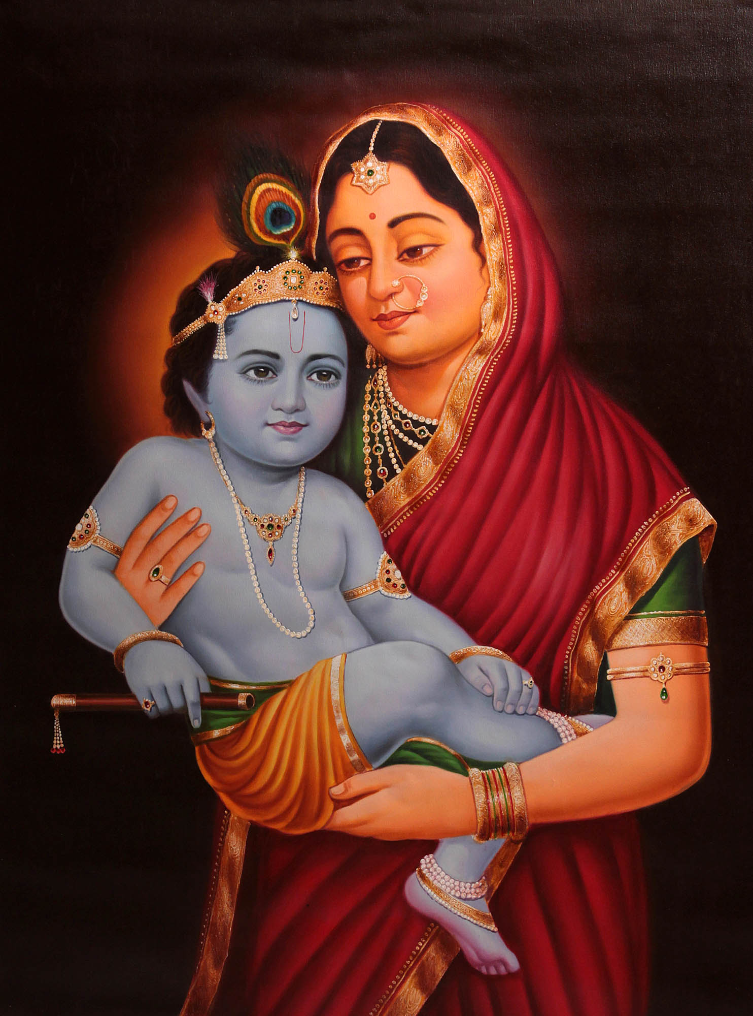 1484x2000 Baby Krishna In The Lap Of Mother Yashoda - Baby Krishna Painting