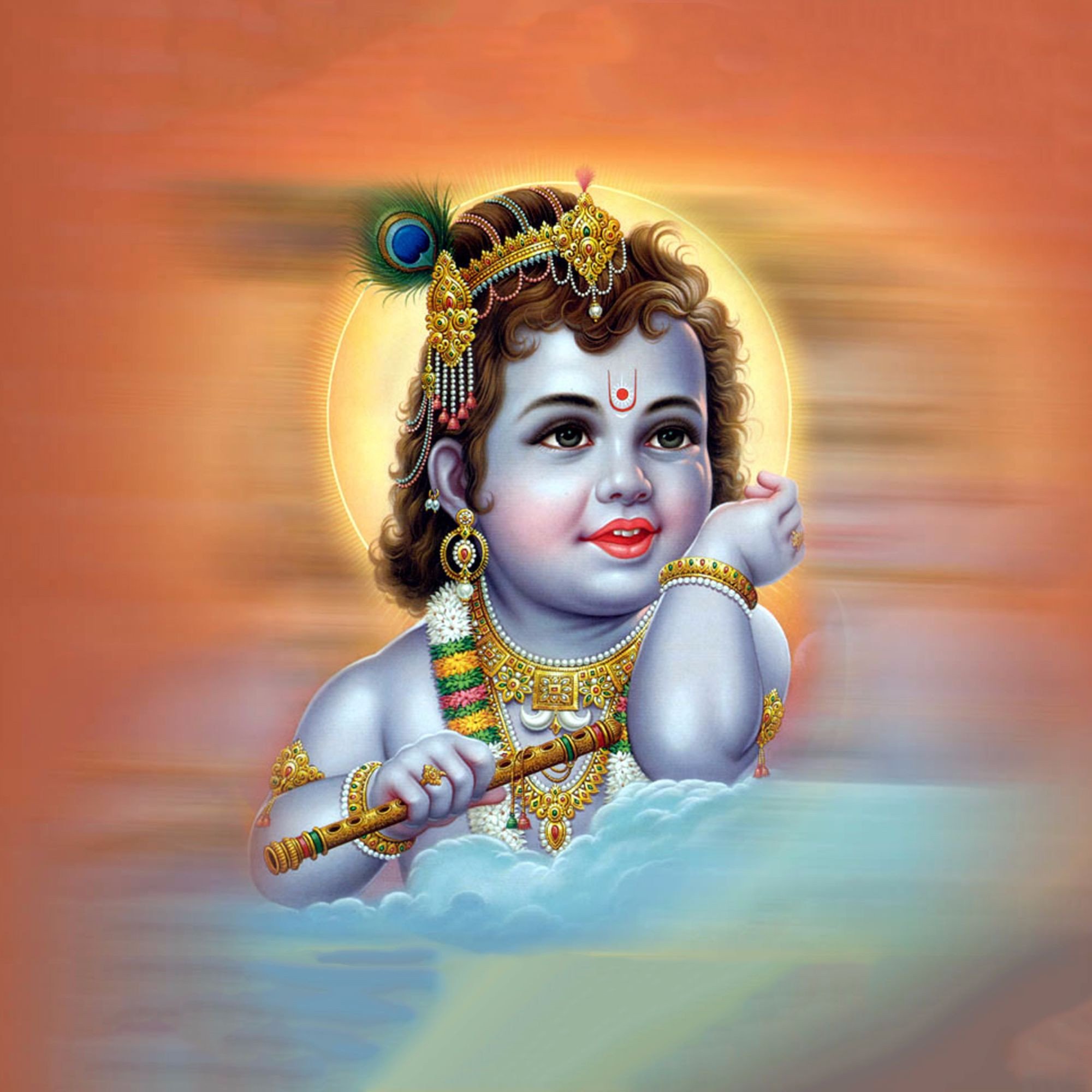 2000x2000 Baby Krishna With Flute Painting - Baby Krishna Painting