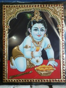 225x300 Gaga Tanjore Painting Baby Krishna 2 Canvas Painting 8 Inch X 6 - Baby Krishna Painting