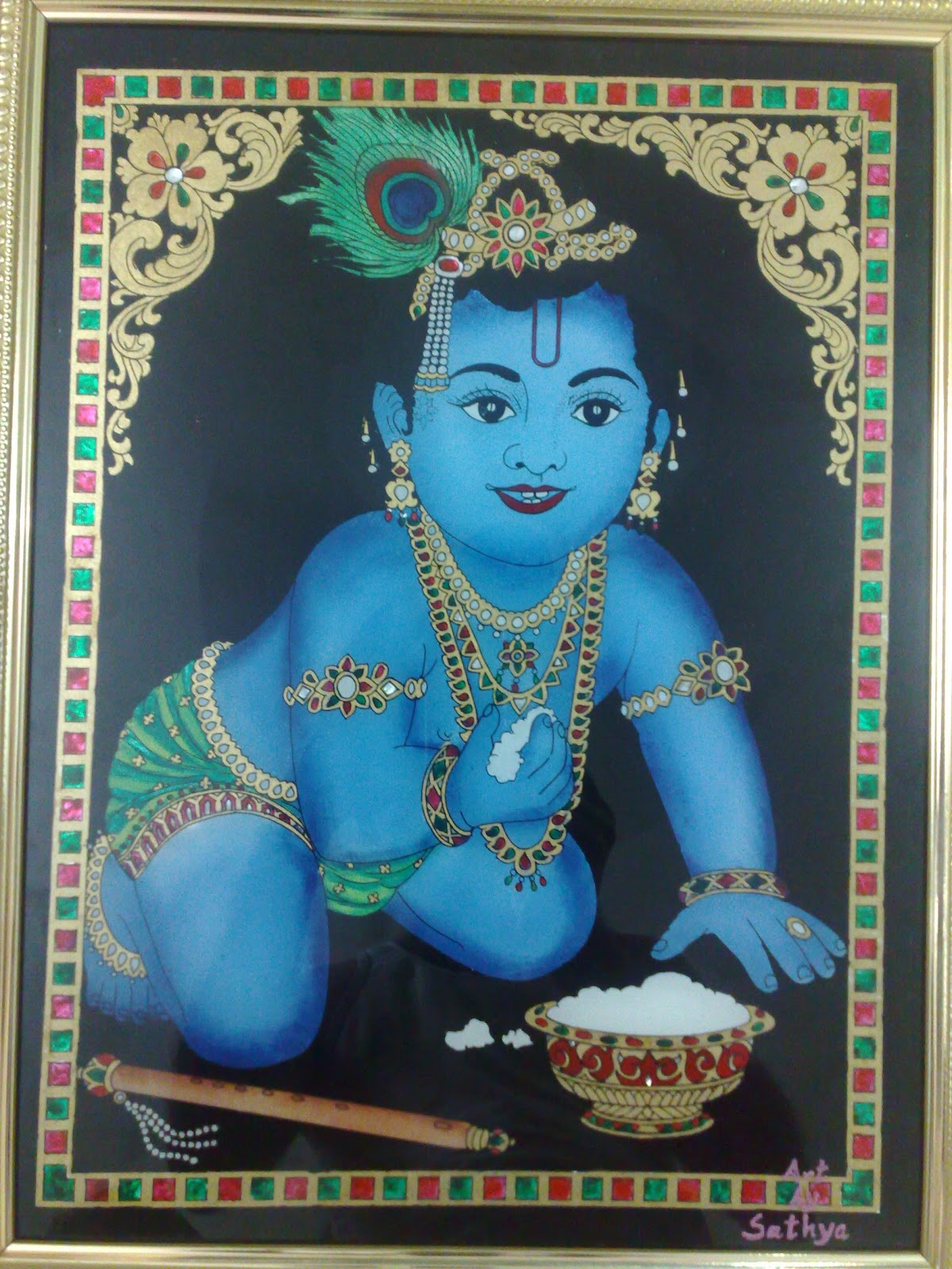 1200x1600 Sathyacraft Tanjore Reverse Glass Painting - Baby Krishna Painting