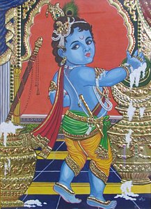 217x300 Tanjore Baby Krishna Painting By Anuradha Kabra - Baby Krishna Painting