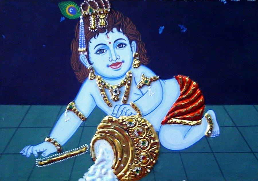 900x631 Baby Krishna 1 Painting By Mohan - Baby Krishna Painting