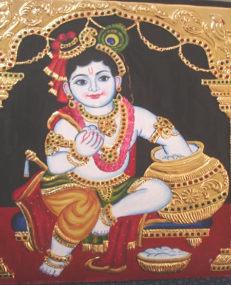 450x555 Tanjore Paintings - Baby Krishna Painting