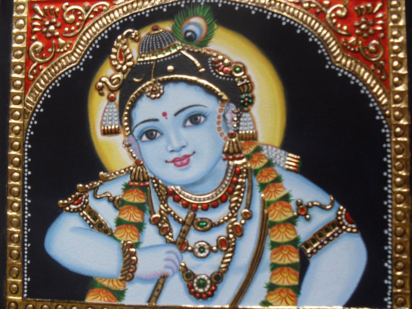 1600x1200 Tanjore Art Lord Krishna (Baby) - Baby Krishna Painting