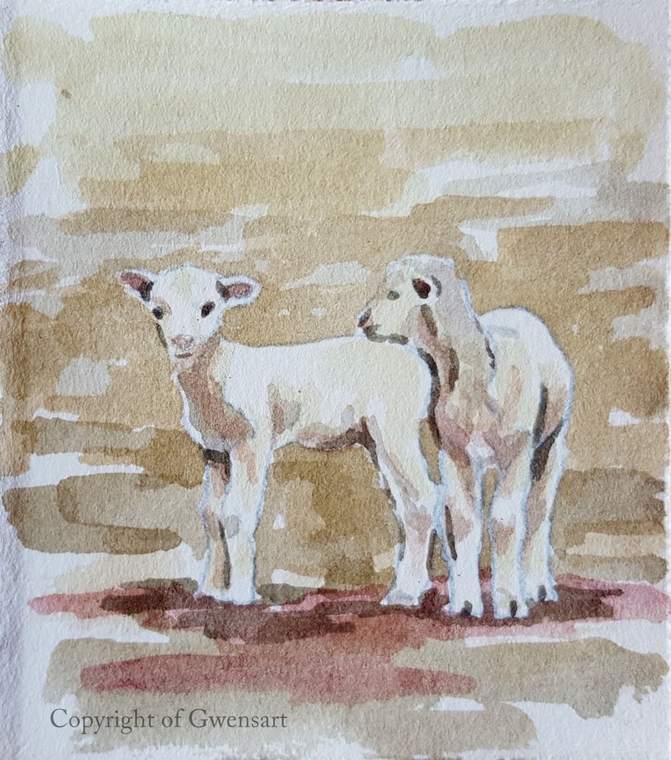1325x1500 Baby Lambs Original Watercolor Painting 3.75 X 3.25 Inches Lamb - Baby Lamb Painting
