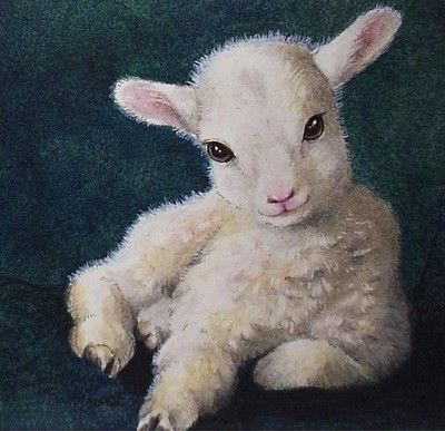 400x387 Easter Spring Baby Lamb Art From Small Animal Painting By Melody - Baby Lamb Painting