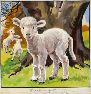 291x300 Baby Pets Page 8 Original Painting Book Illustration Lambs Ebay - Baby Lamb Painting