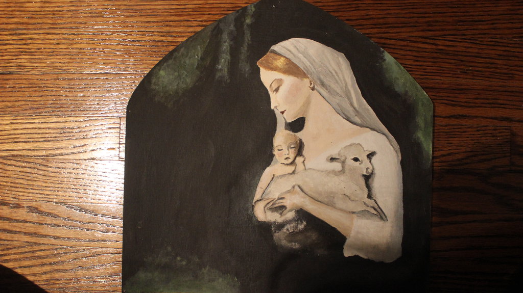 1024x575 Mother Mary Holding Jesus Baby Lamb Painting By Daisywalker - Baby Lamb Painting