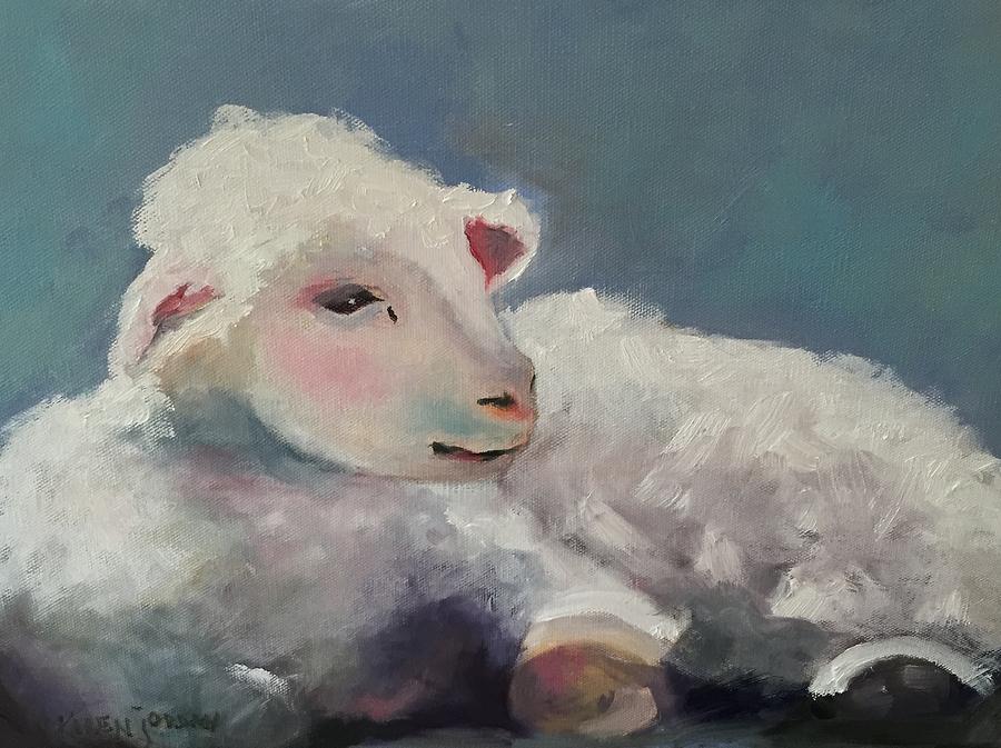 900x673 Sweet Little Baby Lamb Painting By Karen Jordan - Baby Lamb Painting