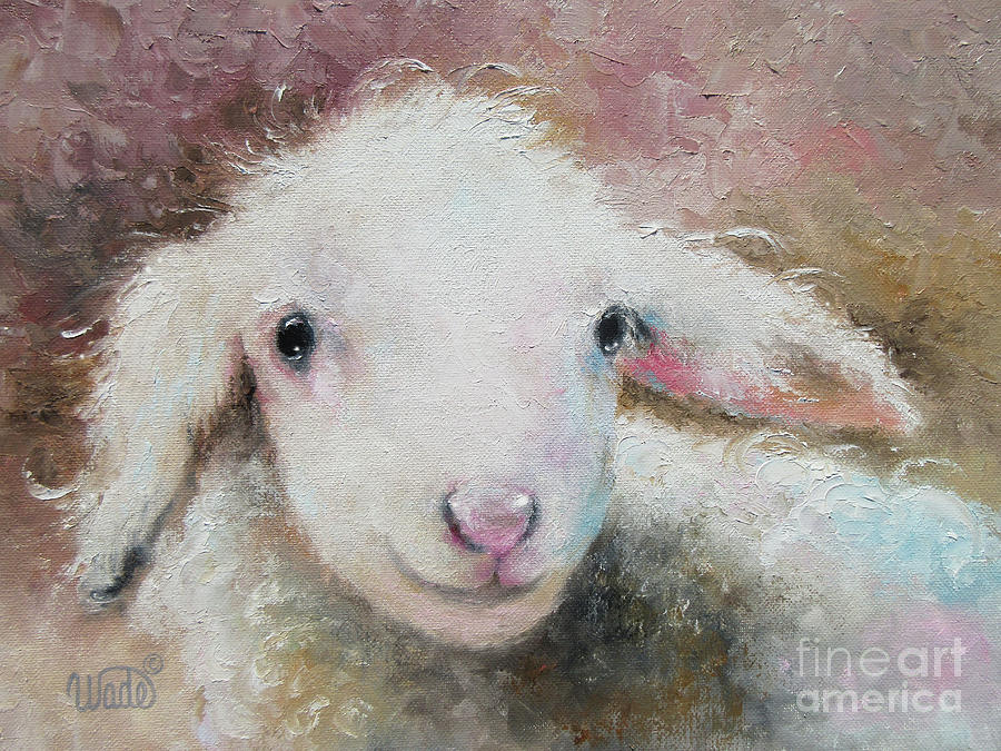 900x675 Baby Lamb On Pink Painting By Vickie Wade - Baby Lamb Painting