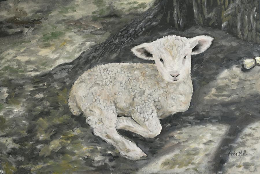 900x602 Baby Lamb Painting By Anna Mell - Baby Lamb Painting