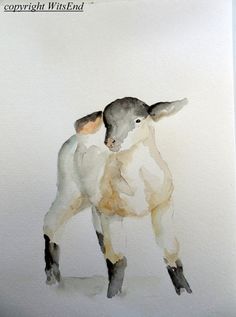 236x317 Baby Lamb Painting Original Watercolor Sheep Nursery Farm Animal - Baby Lamb Painting