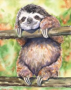 239x300 Funny Sloth Watercolor Print Of The Original Watercolor Painting - Baby Monkey Painting