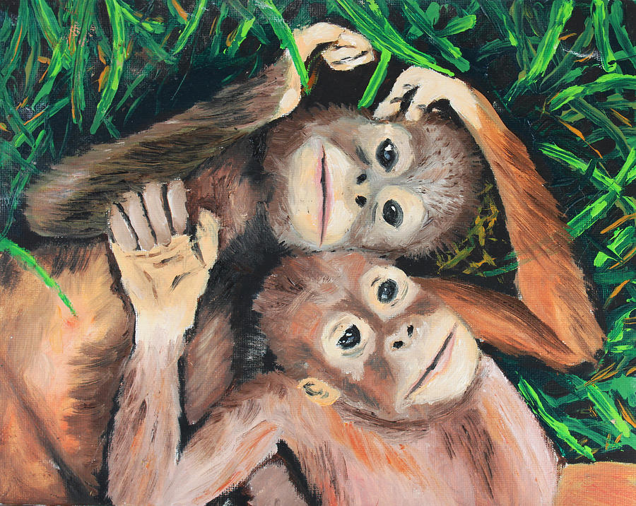 900x716 Monkey Love Painting By Tara Richelle - Baby Monkey Painting