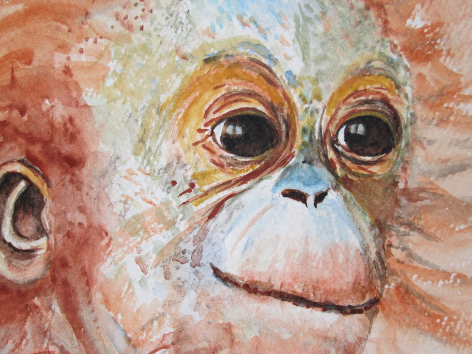 1500x1125 Orangutan Art Monkey Painting, Monkey Art, Jungle Animal, Baby - Baby Monkey Painting