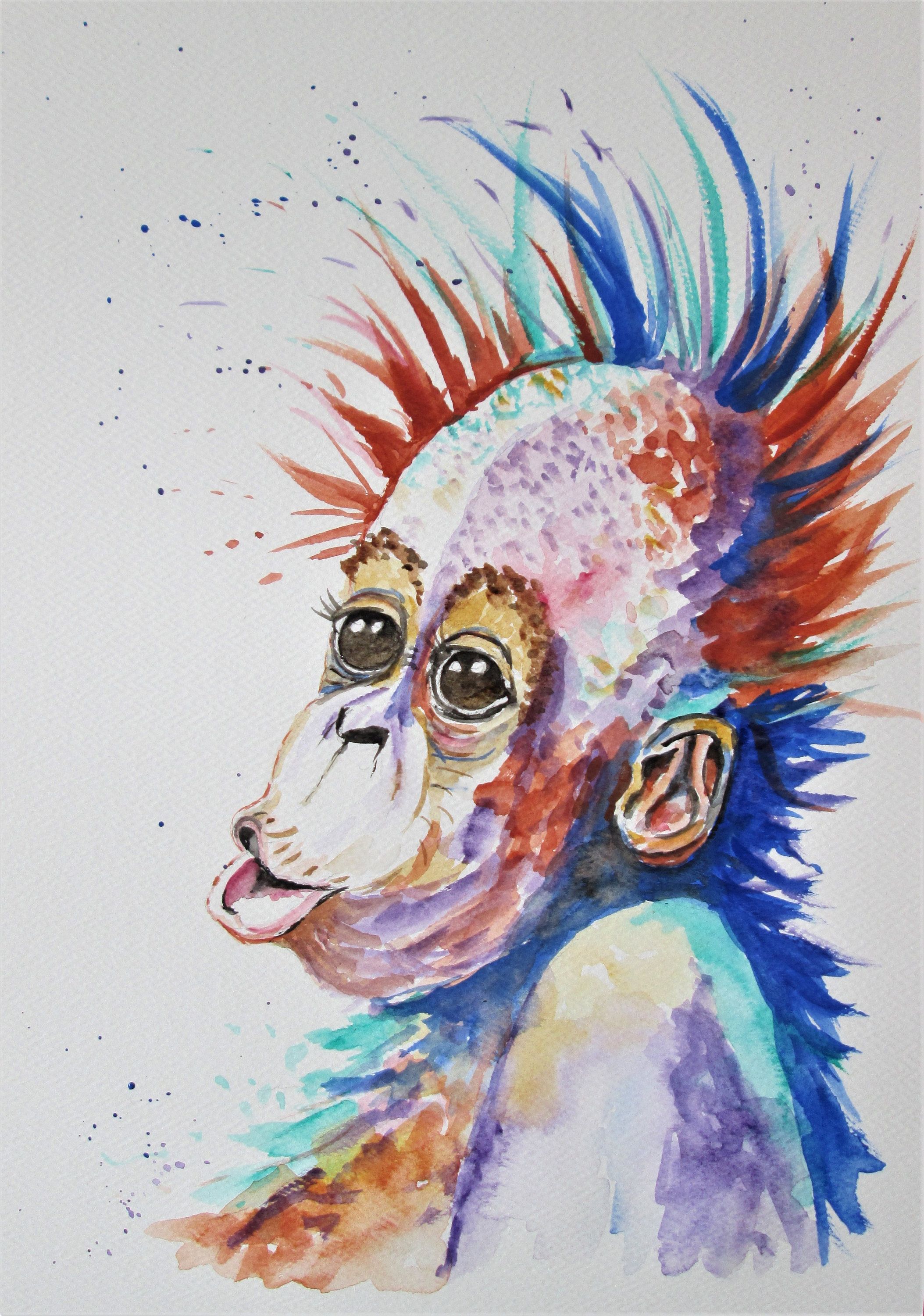 2107x3000 Original Orangutan Art, Baby Monkey Art, Monkey Watercolor - Baby Monkey Painting