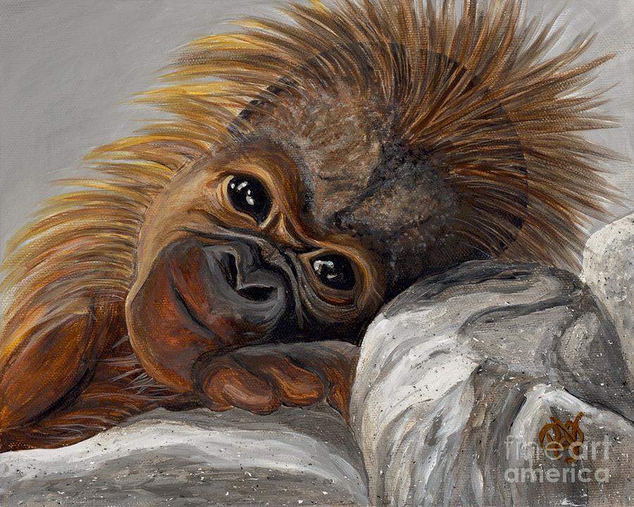 900x719 Sweet Baby Monkey Painting By Patty Vicknair - Baby Monkey Painting