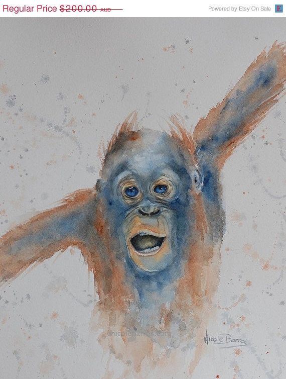 570x754 Baby Monkey, Original Watercolour Painting 13.7x10. Wall Art - Baby Monkey Painting