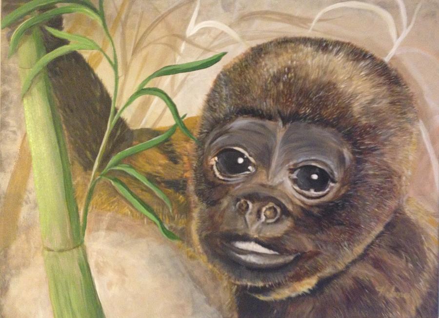 900x651 Woolly Monkey Baby Heidi Painting By Helene Thomason - Baby Monkey Painting