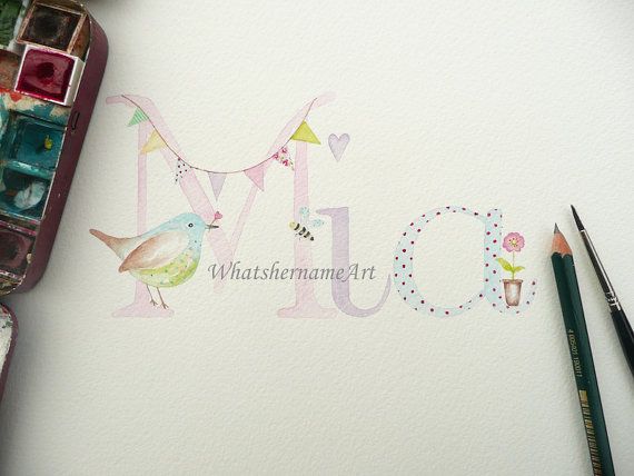 570x428 Original Art Custom Name, Name Art, Original Watercolour Name - Baby Name Painting