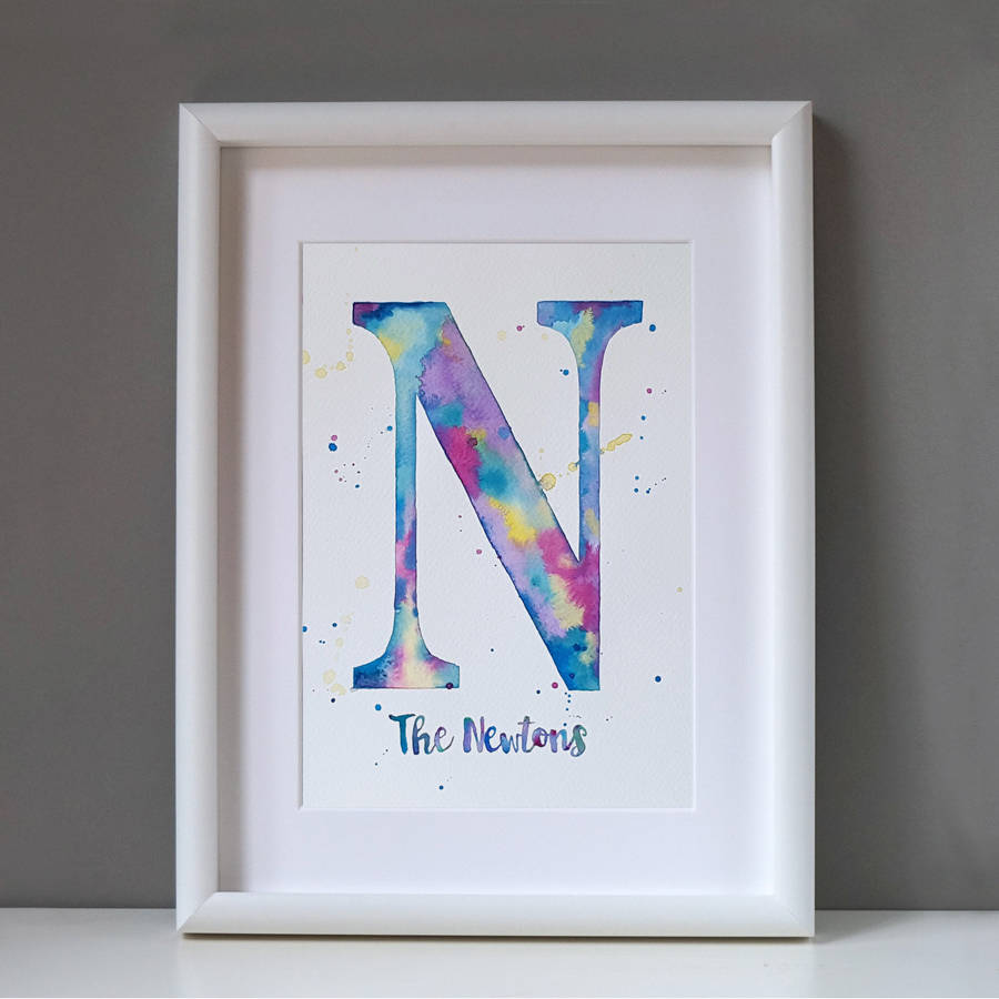 900x900 Hand Painted Watercolour Initial Print New Baby Gift By Rich - Baby Name Painting