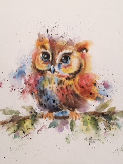 240x320 Baby Owl Watercolor (Print) Arlene Newman Designs - Baby Owl Painting