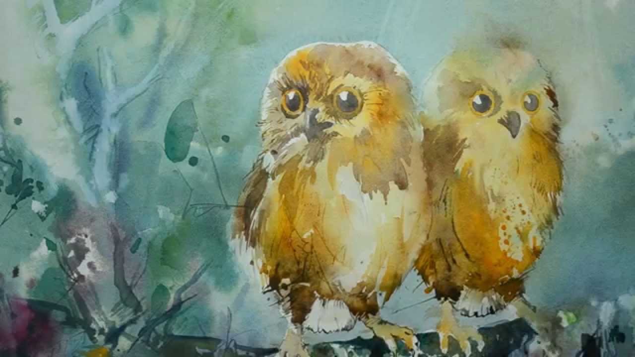 1280x720 Baby Owls - Baby Owl Painting