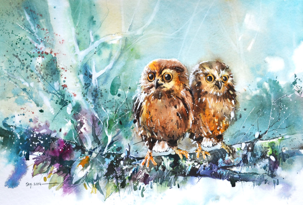 1024x693 Baby Owls By Abstractmusiq - Baby Owl Painting