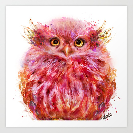 550x550 Coral ~ Baby Owl Painting Art Print By Sallybarlow Society6 - Baby Owl Painting
