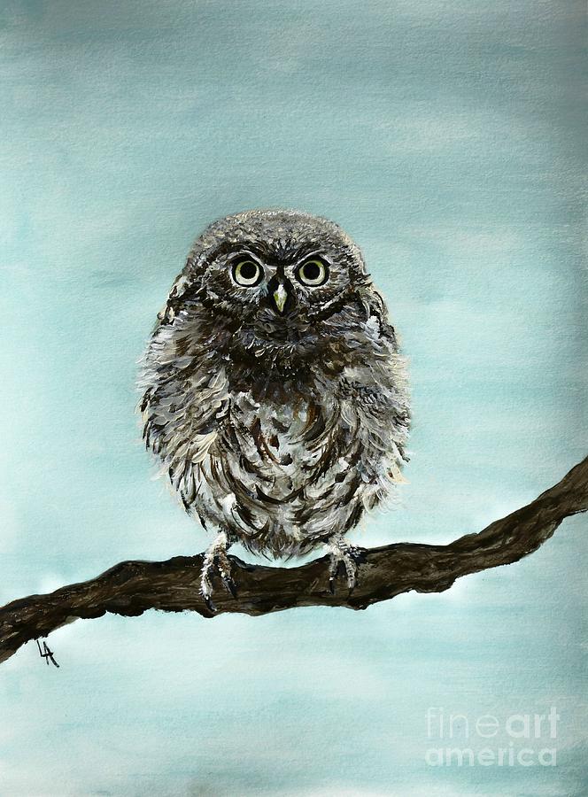664x900 Cute Baby Owl Painting By Leslie Allen - Baby Owl Painting