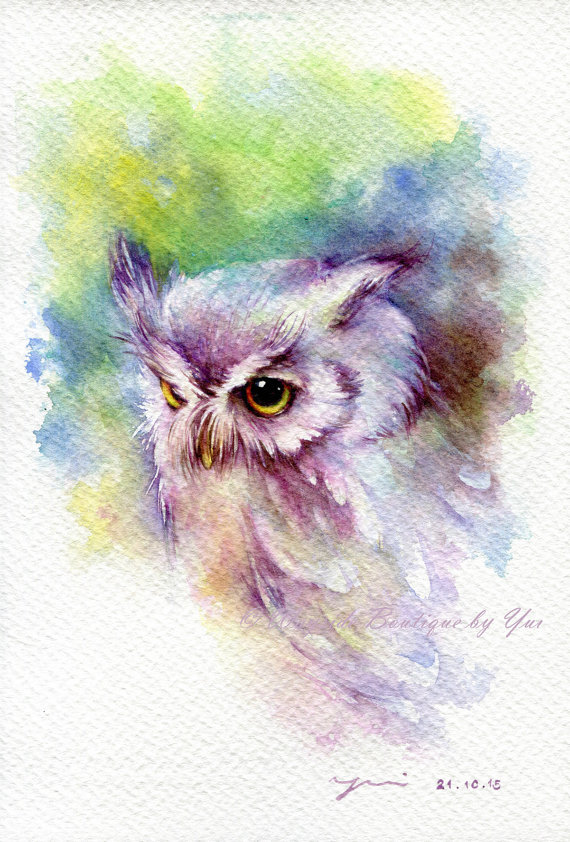 570x842 Print Baby Owl Watercolor Painting 7.5 X Owl - Baby Owl Painting