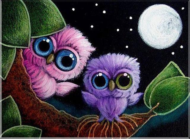 640x469 5d Diamond Painting Baby Owls Kit Ebay - Baby Owl Painting
