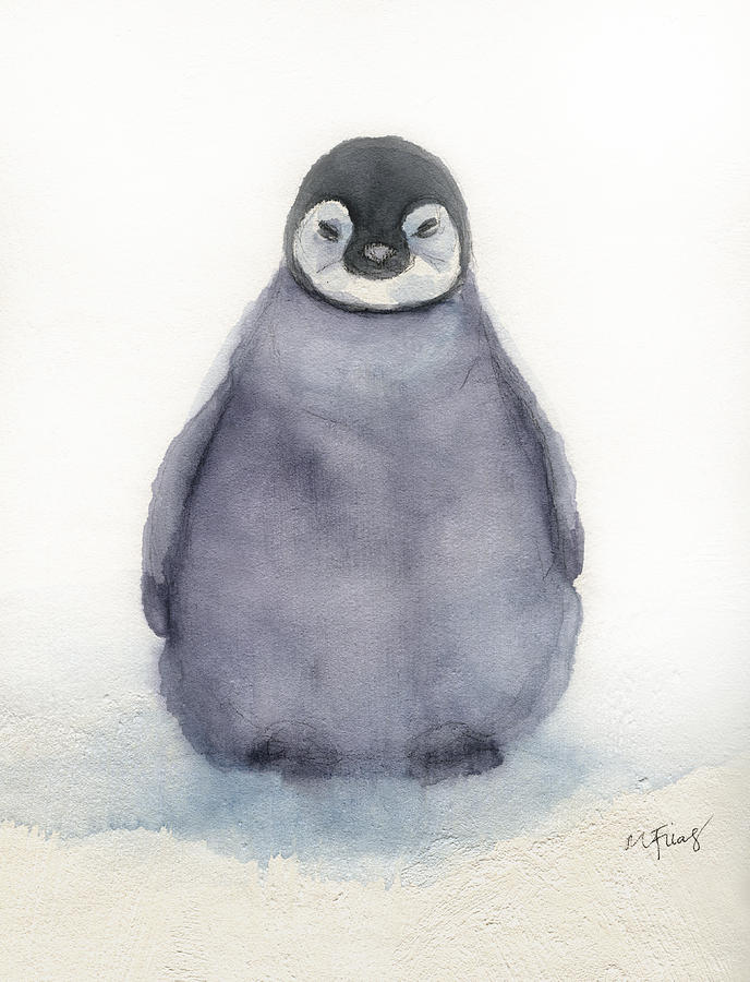 688x900 Baby Penguin Painting By Marilou Frias - Baby Penguin Painting